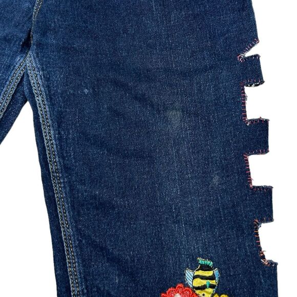 Upcycled Hand Altered High Rise Capris Jean Shorts Side Cutouts Flower Patch - Picture 9 of 9